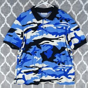 Sandro Paris Polo Shirt Mens Small Blue Camouflage Short Sleeve Pique Knit